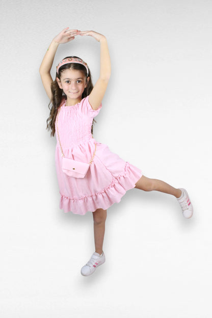 Roze jurk met een leuk tasje - L&L kidsmode