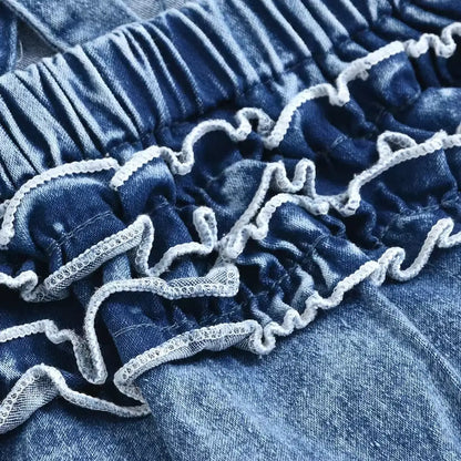 Denim baby romper met een haarband. - L&L kidsmode